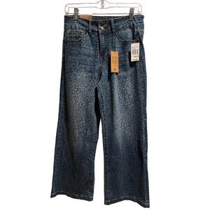 Curve Appeal Womens Size 4 Leopard Denim High Rise Wide Leg Jeans NWT
